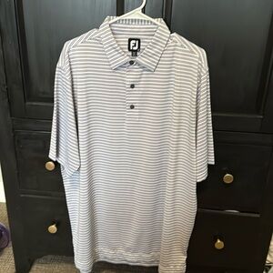 Men’s Footjoy, light blue, navy blue, white striped golf shirt